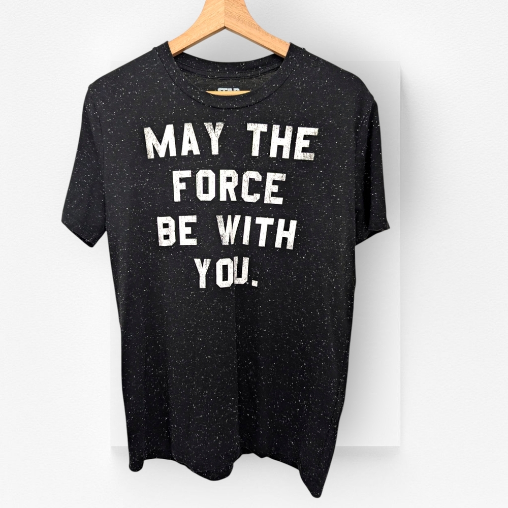 Star Wars T-Shirt May The Force Be With You Black & White Crew Neck Small